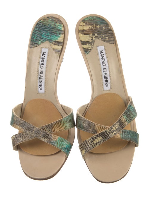 Manolo Blahnik Snakeskin Animal Print Slides