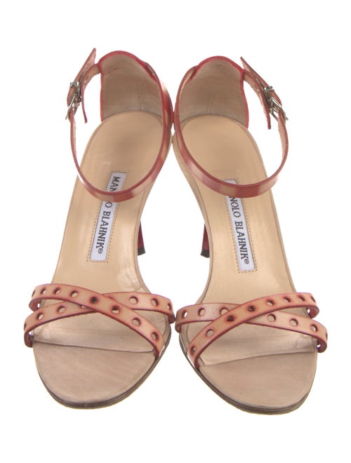 Manolo Blahnik Leather Colorblock Pattern Sandals