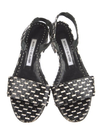 Manolo Blahnik Leather Printed Slingback Sandals
