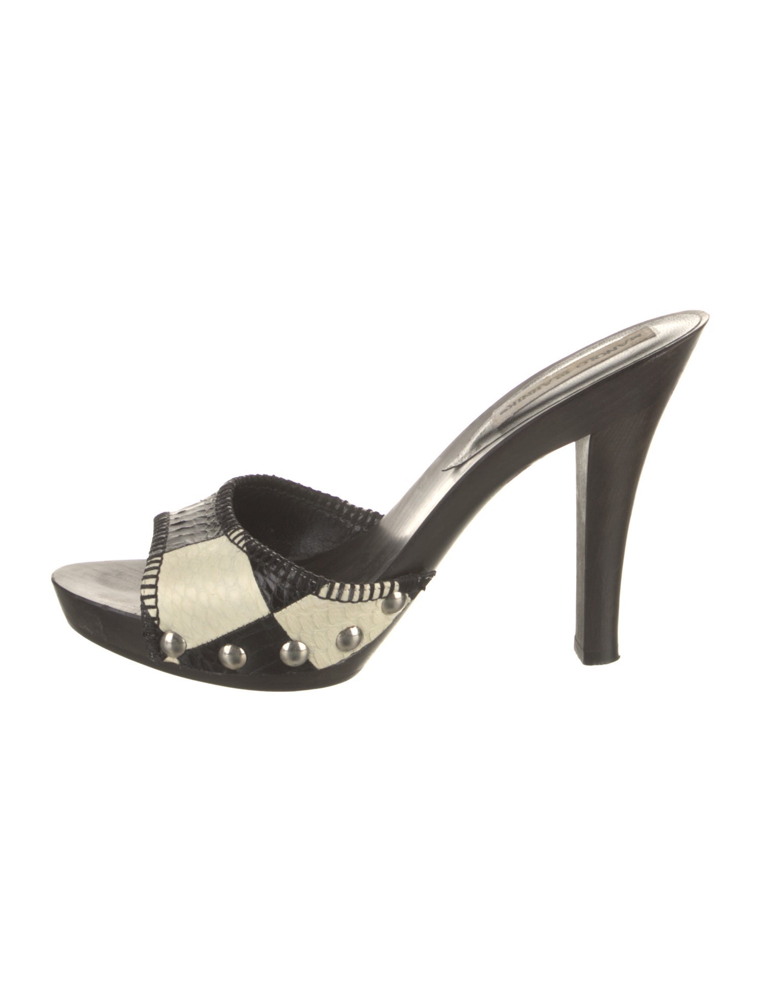 Manolo Blahnik Leather Printed Slides