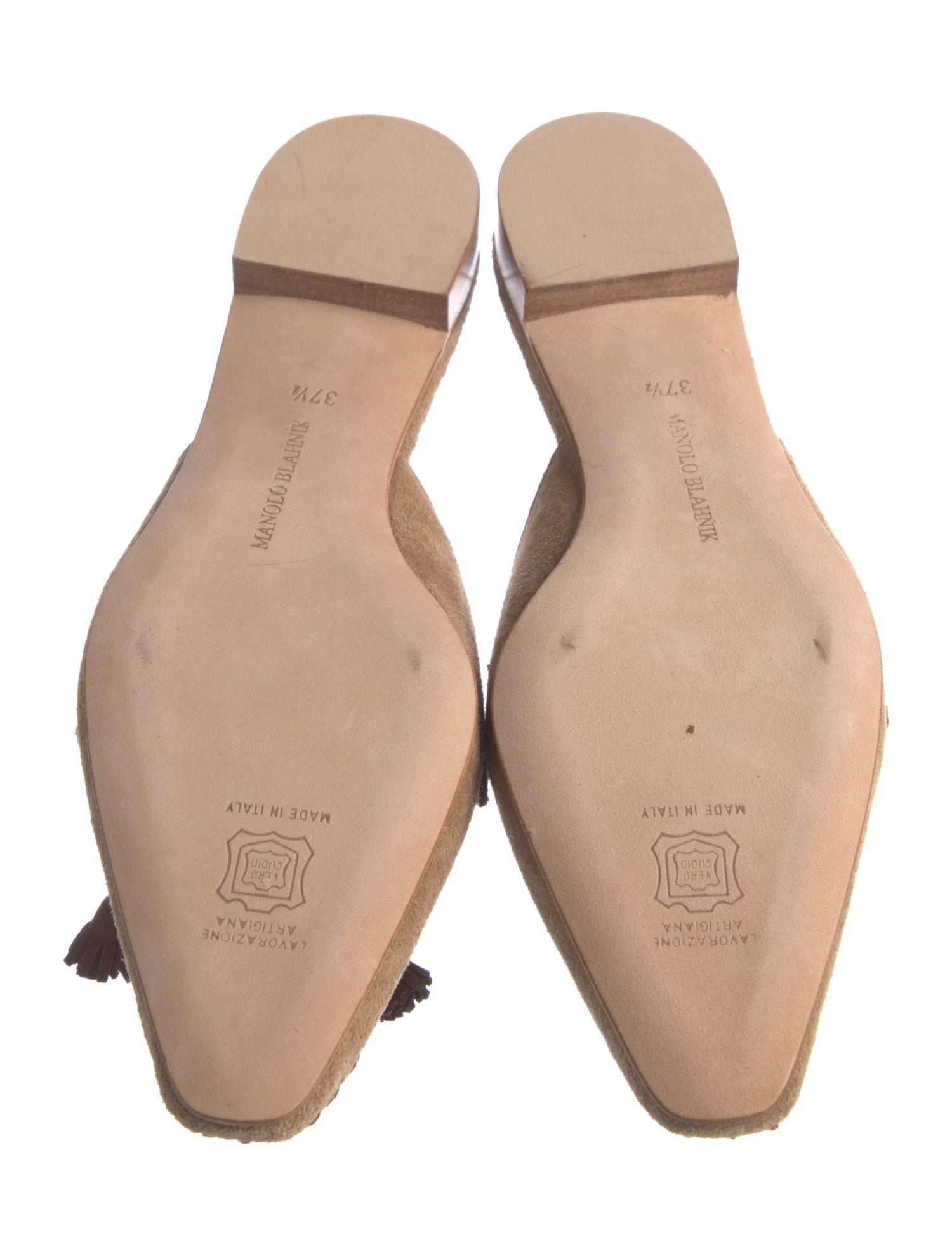 Manolo Blahnik Suede Fringe Trim Accent Mules