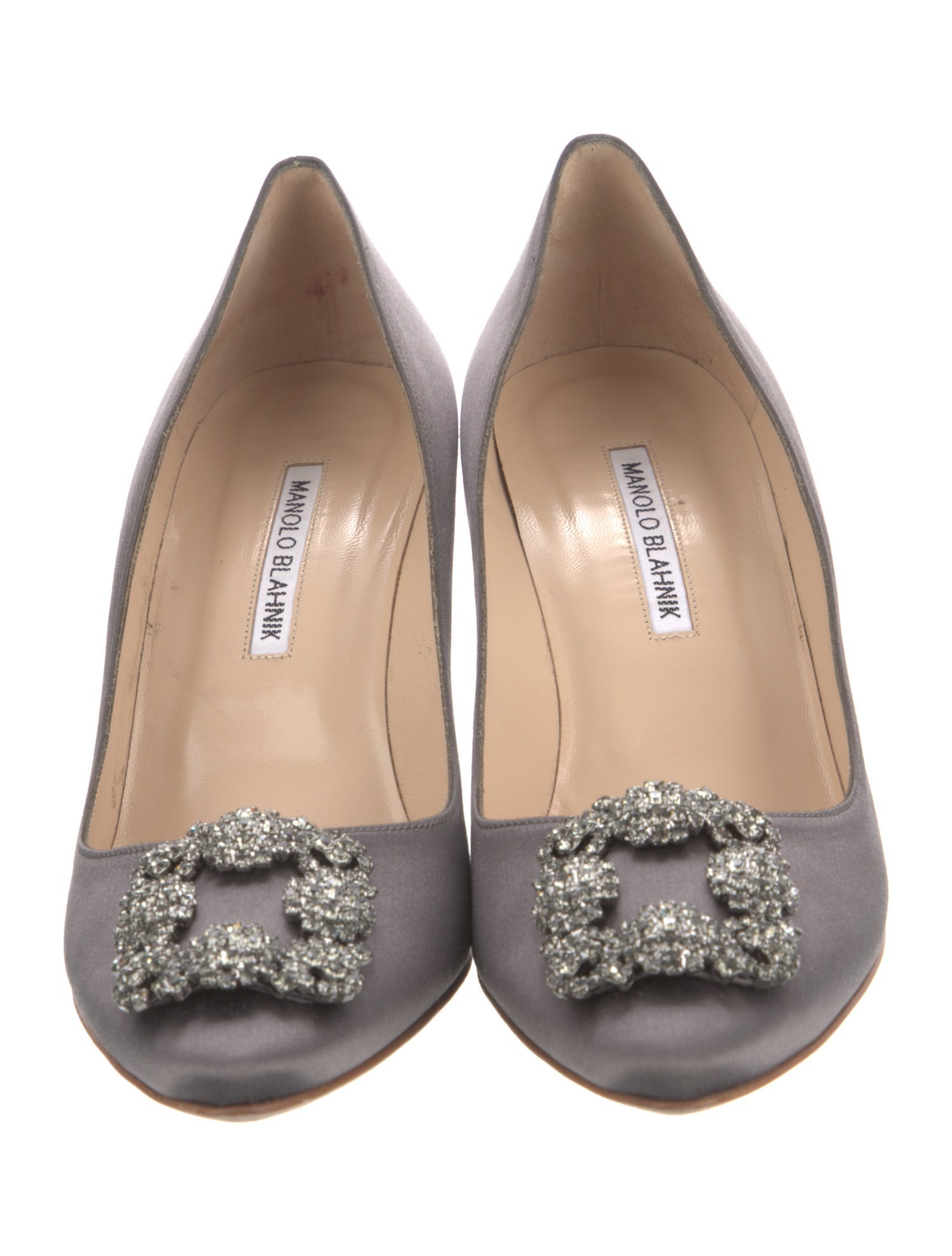 Manolo Blahnik Satin Crystal Embellishments Pumps