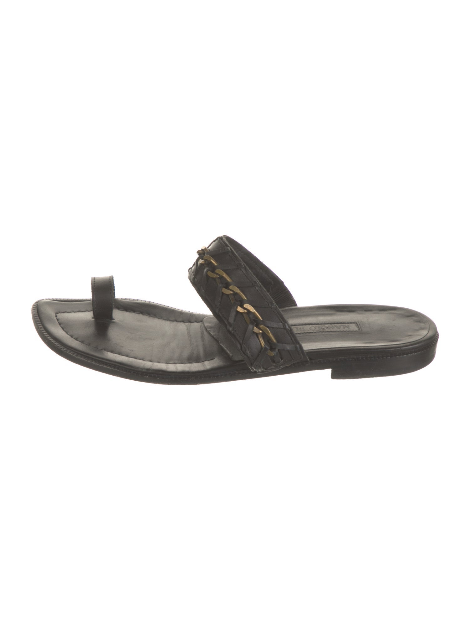 Manolo Blahnik Leather Chain-Link Accents Slides