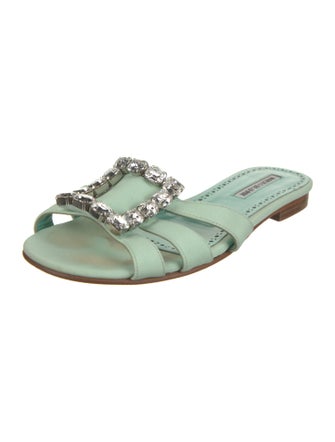 Manolo Blahnik Satin Crystal Embellishments Slides