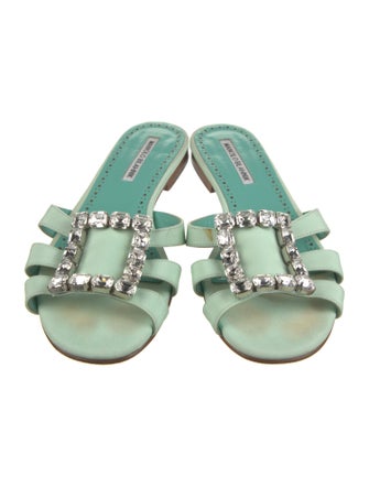 Manolo Blahnik Satin Crystal Embellishments Slides