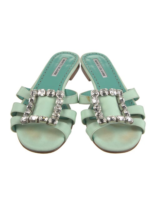 Manolo Blahnik Satin Crystal Embellishments Slides