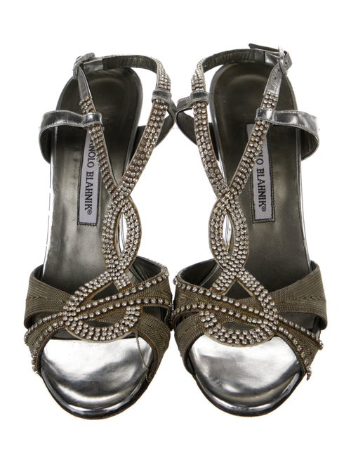 Manolo Blahnik Patent Leather Crystal Embellishments T-Strap Sandals
