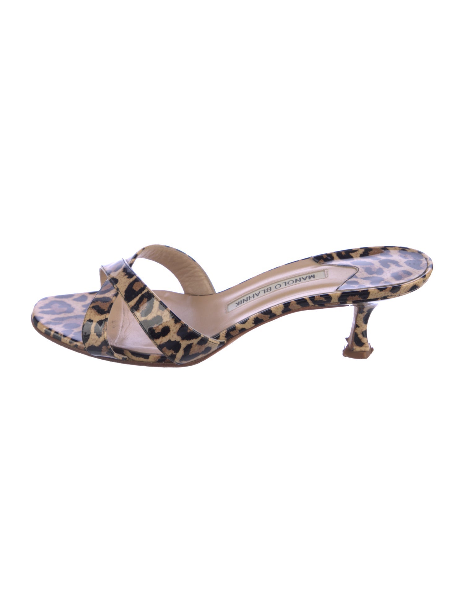Manolo Blahnik Patent Leather Animal Print Slides