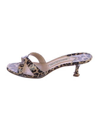 Manolo Blahnik Patent Leather Animal Print Slides