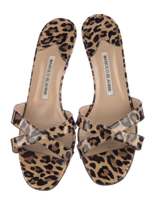 Manolo Blahnik Patent Leather Animal Print Slides