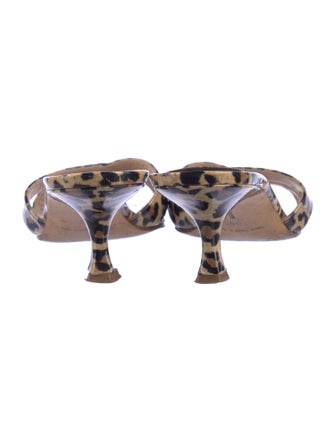 Manolo Blahnik Patent Leather Animal Print Slides