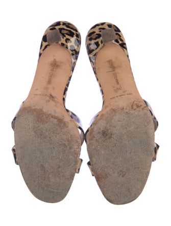 Manolo Blahnik Patent Leather Animal Print Slides