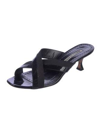 Manolo Blahnik Patent Leather Grosgrain Trim Slides