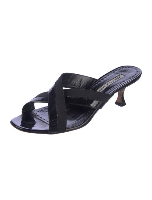 Manolo Blahnik Patent Leather Grosgrain Trim Slides