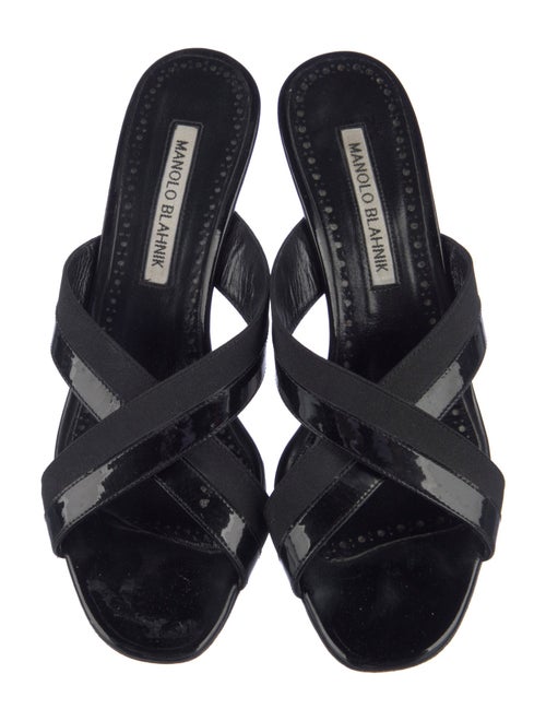 Manolo Blahnik Patent Leather Grosgrain Trim Slides