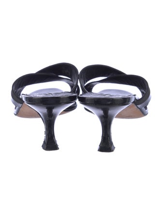 Manolo Blahnik Patent Leather Grosgrain Trim Slides