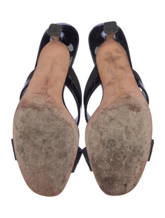Manolo Blahnik Patent Leather Grosgrain Trim Slides
