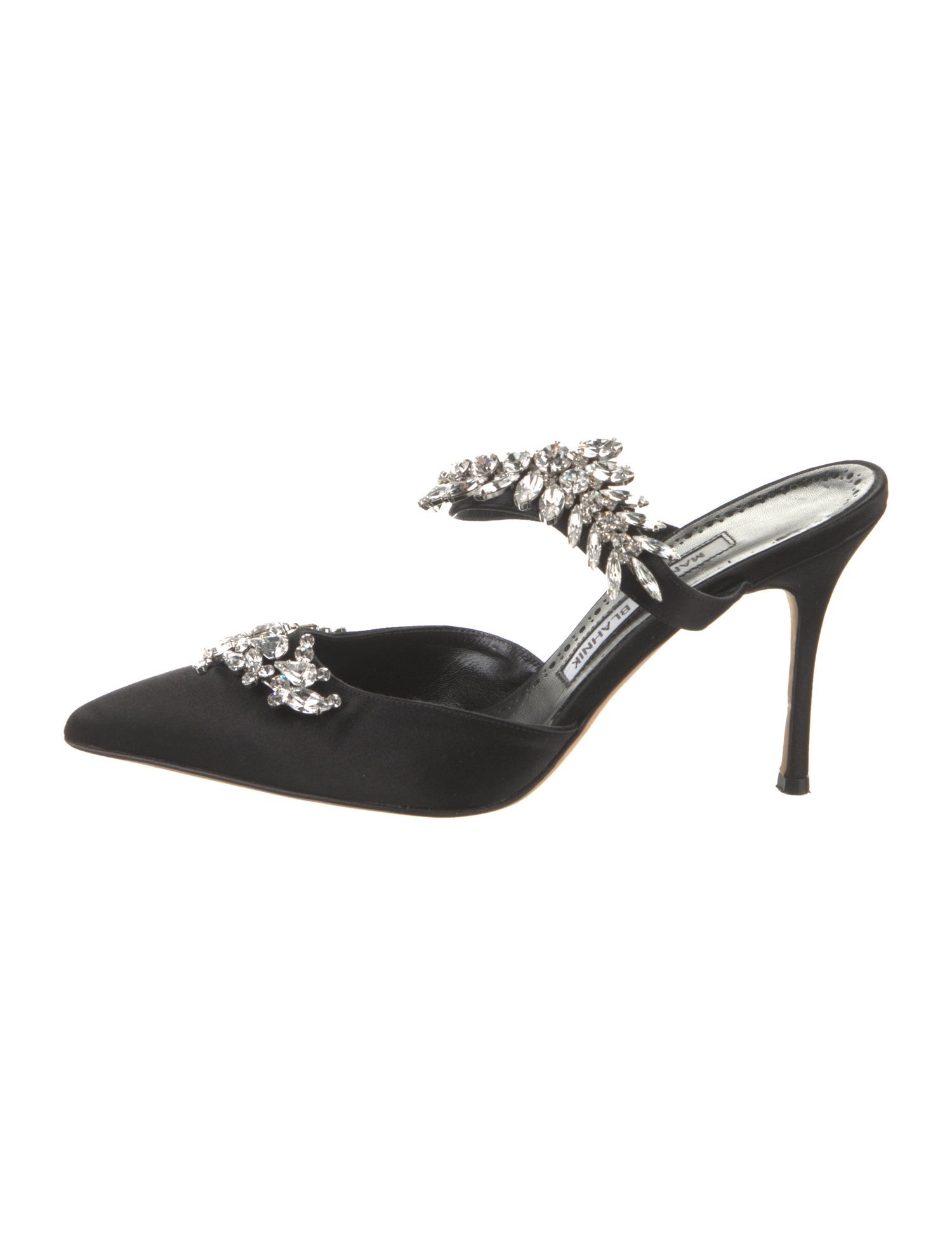 Manolo Blahnik Satin Crystal Embellishments Mules