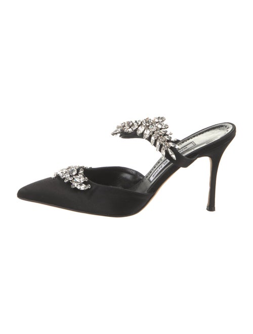 Manolo Blahnik Satin Crystal Embellishments Mules