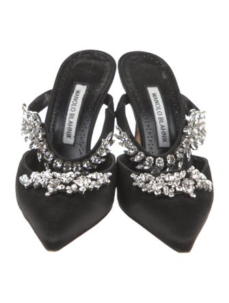 Manolo Blahnik Satin Crystal Embellishments Mules