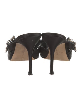 Manolo Blahnik Satin Crystal Embellishments Mules