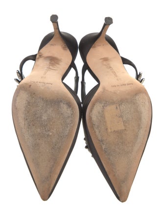 Manolo Blahnik Satin Crystal Embellishments Mules