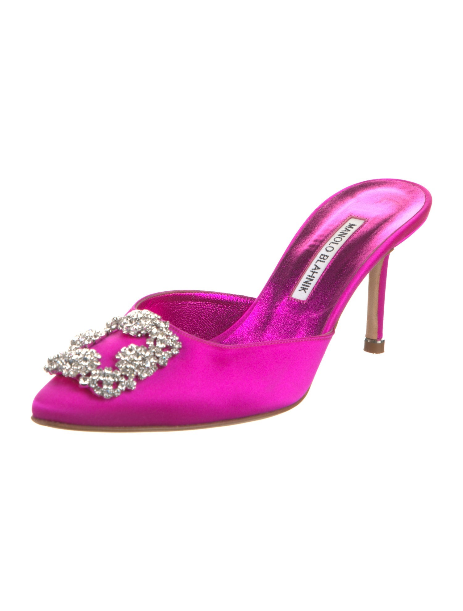 Manolo Blahnik Satin Crystal Embellishments Mules
