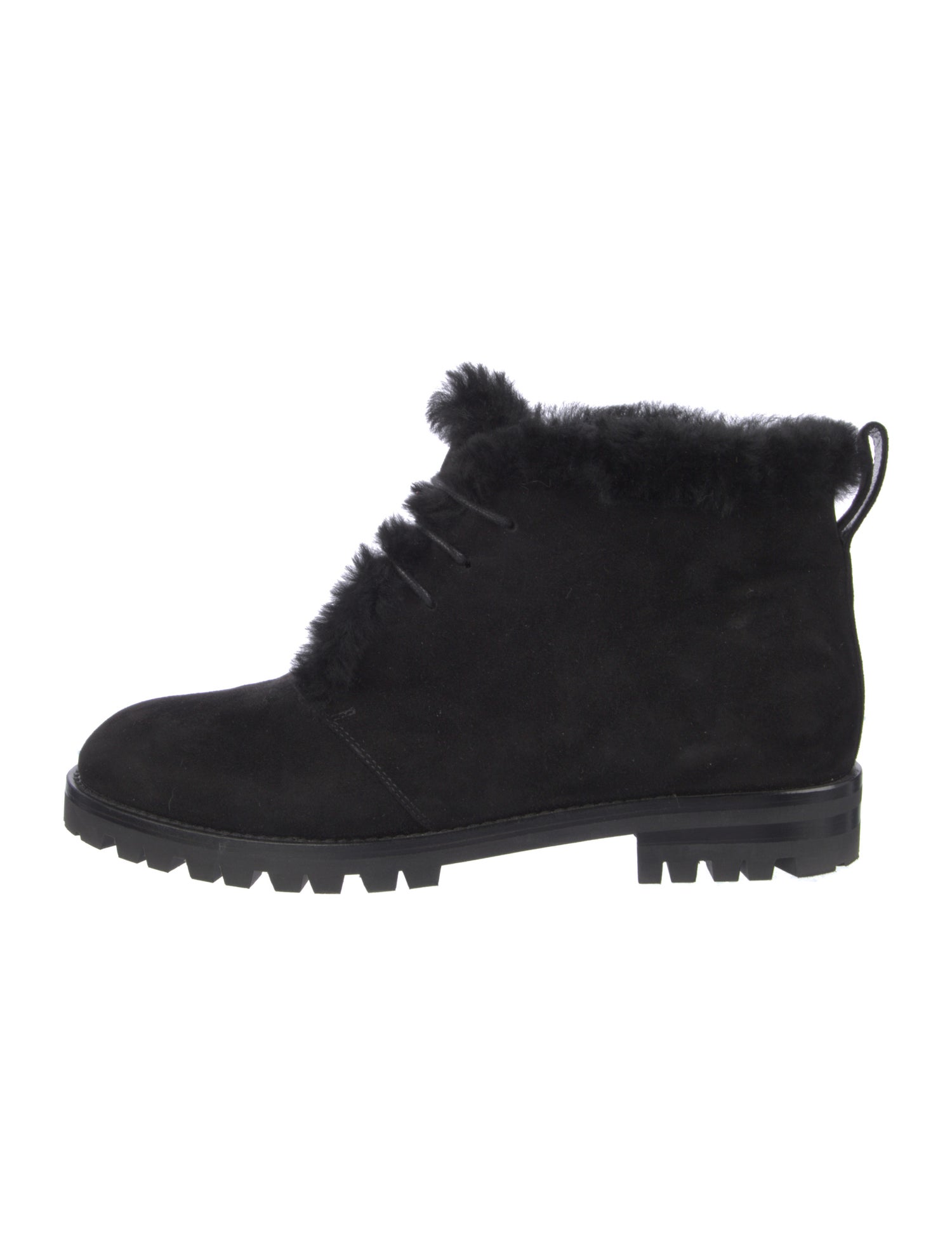Manolo Blahnik Suede Faux Fur Trim Lace-Up Boots
