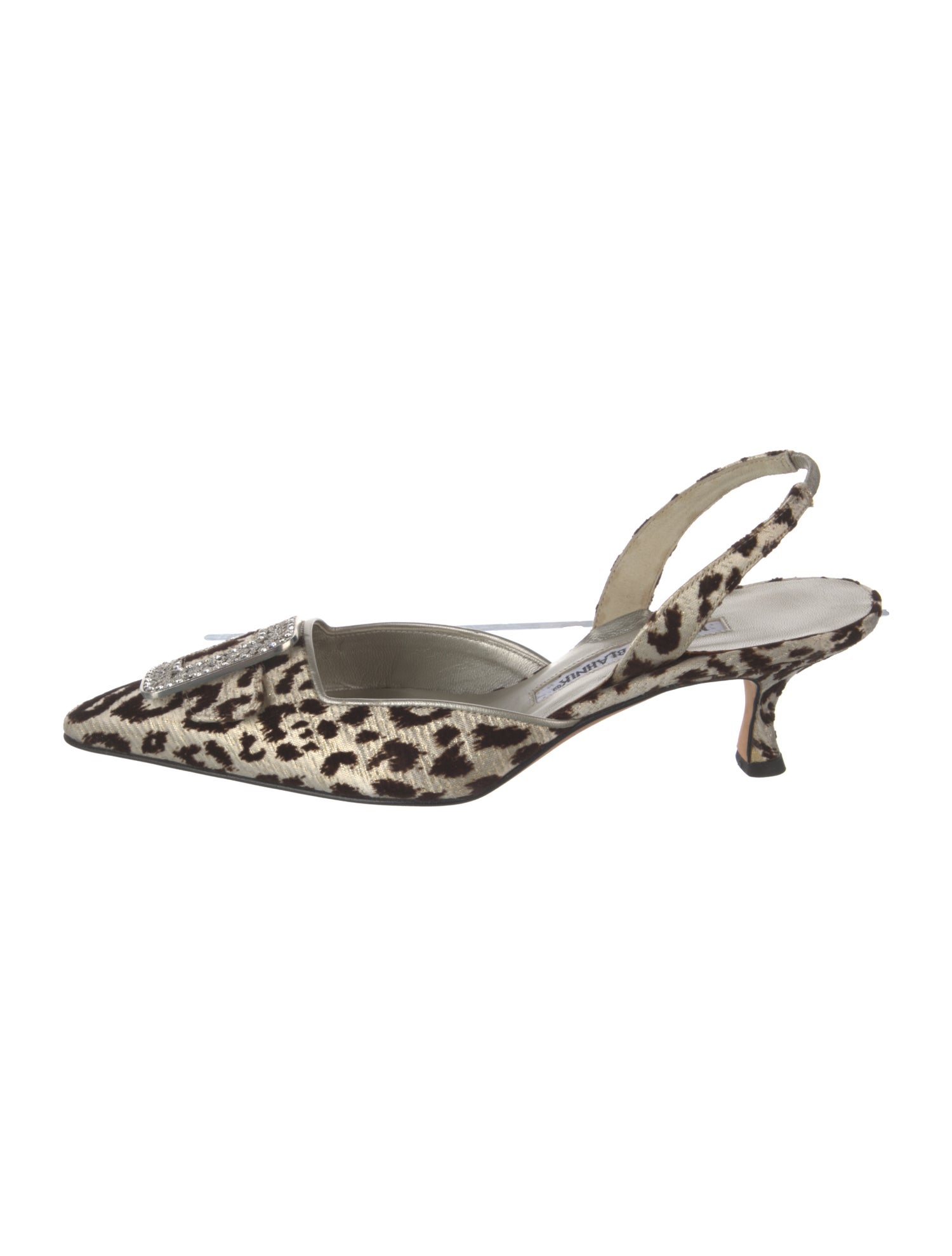 Manolo Blahnik Animal Print Crystal Embellishments Slingback Pumps