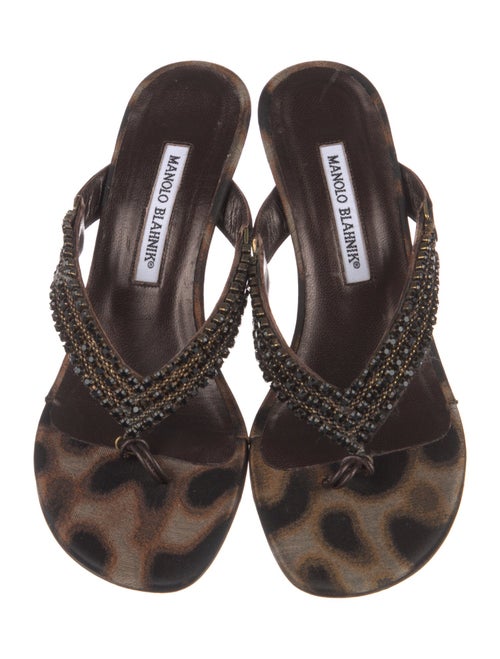 Manolo Blahnik Animal Print Crystal Embellishments Slides