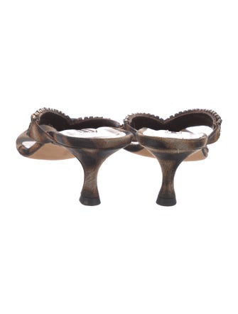 Manolo Blahnik Animal Print Crystal Embellishments Slides