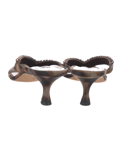 Manolo Blahnik Animal Print Crystal Embellishments Slides