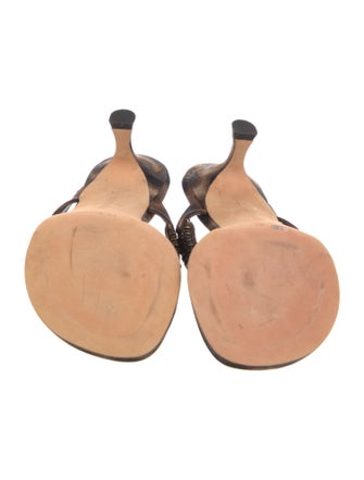 Manolo Blahnik Animal Print Crystal Embellishments Slides