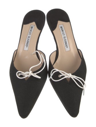 Manolo Blahnik Canvas Bow Accents Mules