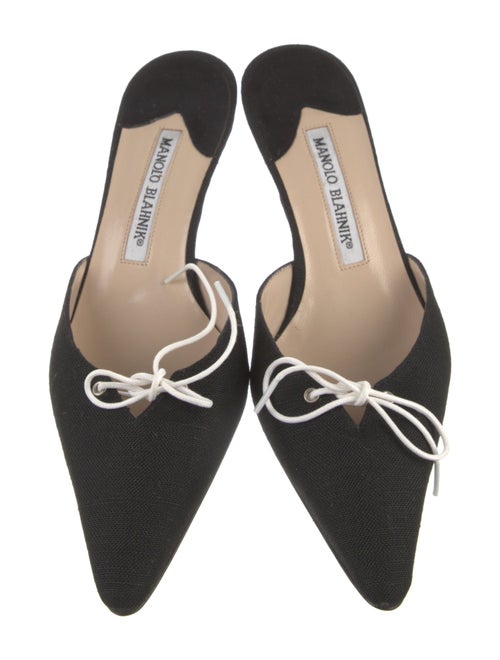 Manolo Blahnik Canvas Bow Accents Mules