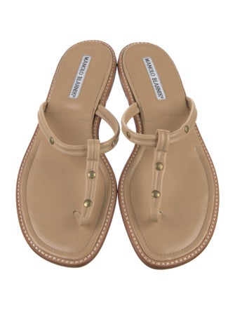 Manolo Blahnik Leather Studded Accents Slides