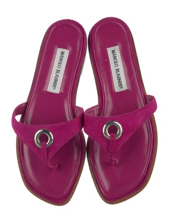 Manolo Blahnik Suede Keyhole Accent Flip Flops