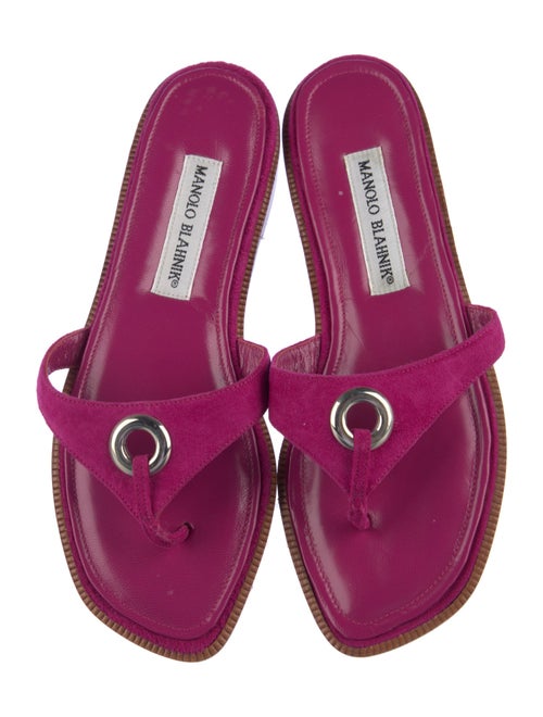 Manolo Blahnik Suede Keyhole Accent Flip Flops