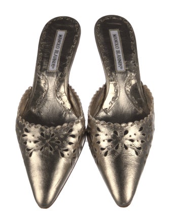 Manolo Blahnik Leather Lasercut Accents Mules