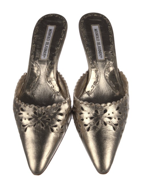 Manolo Blahnik Leather Lasercut Accents Mules
