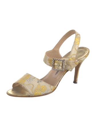 Manolo Blahnik Floral Print Crystal Embellishments Slingback Sandals