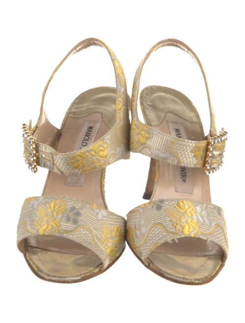 Manolo Blahnik Floral Print Crystal Embellishments Slingback Sandals