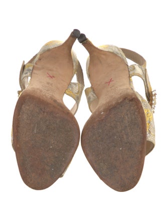 Manolo Blahnik Floral Print Crystal Embellishments Slingback Sandals