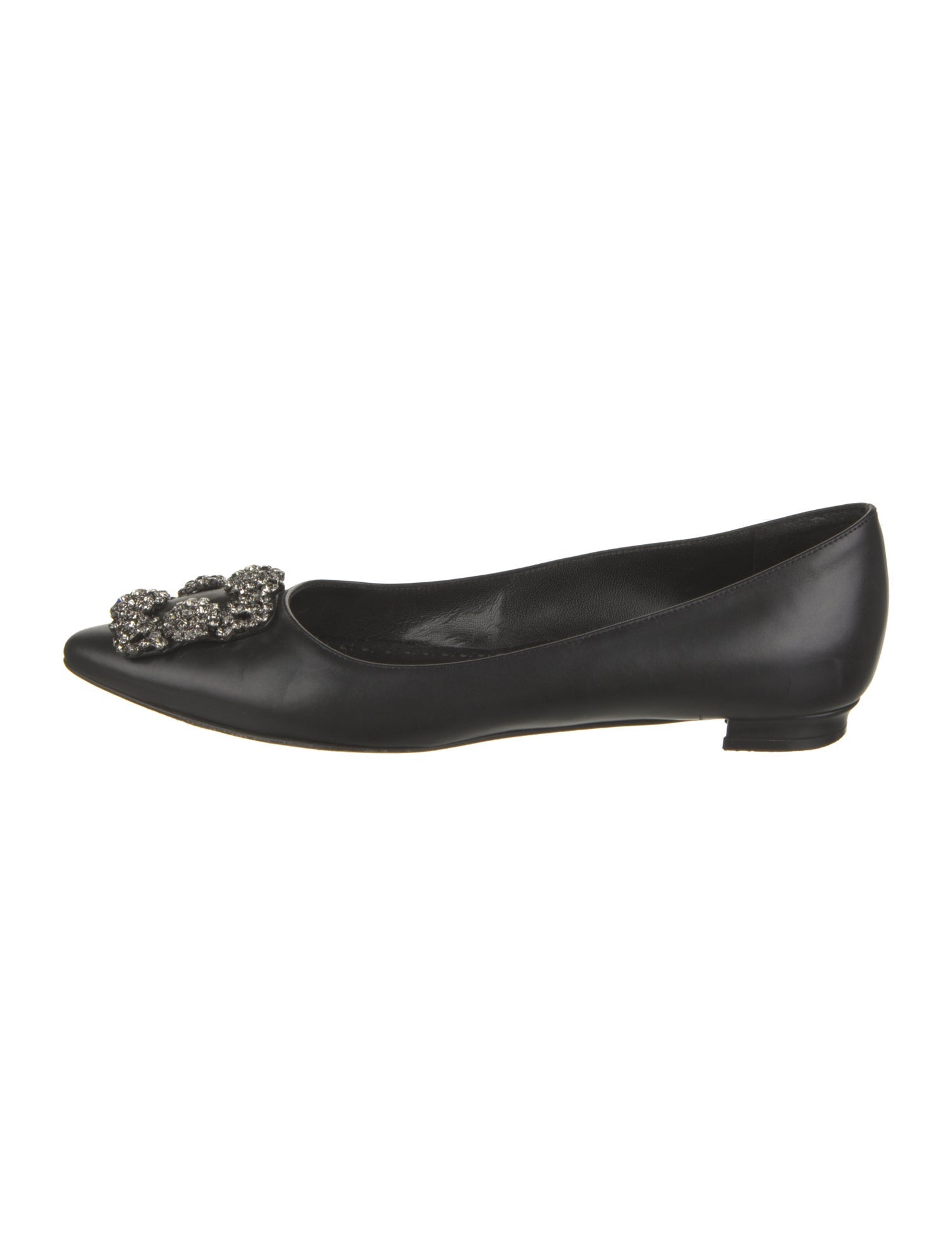 Manolo Blahnik Leather Crystal Embellishments Flats