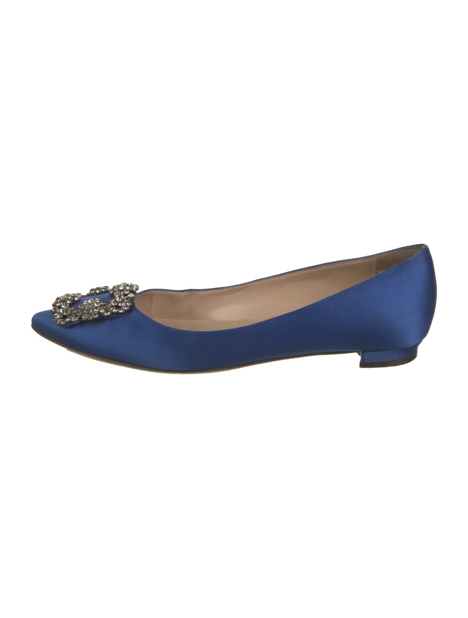 Manolo Blahnik Satin Crystal Embellishments Flats