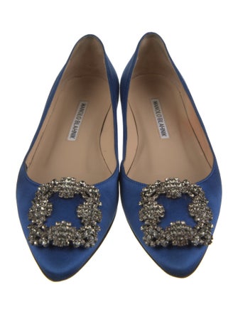 Manolo Blahnik Satin Crystal Embellishments Flats