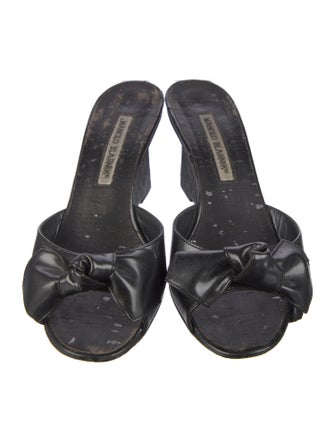 Manolo Blahnik Leather Bow Accents Slides