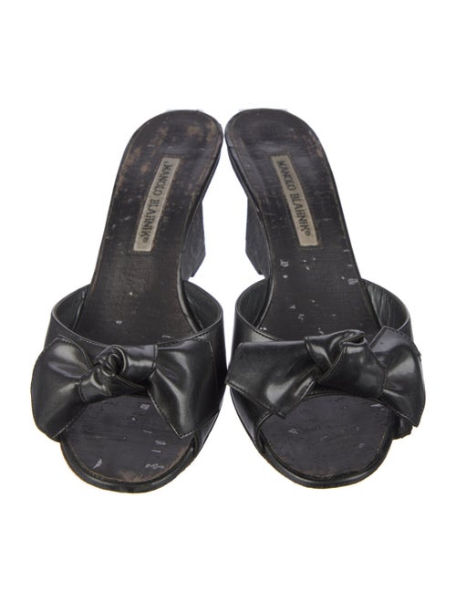 Manolo Blahnik Leather Bow Accents Slides