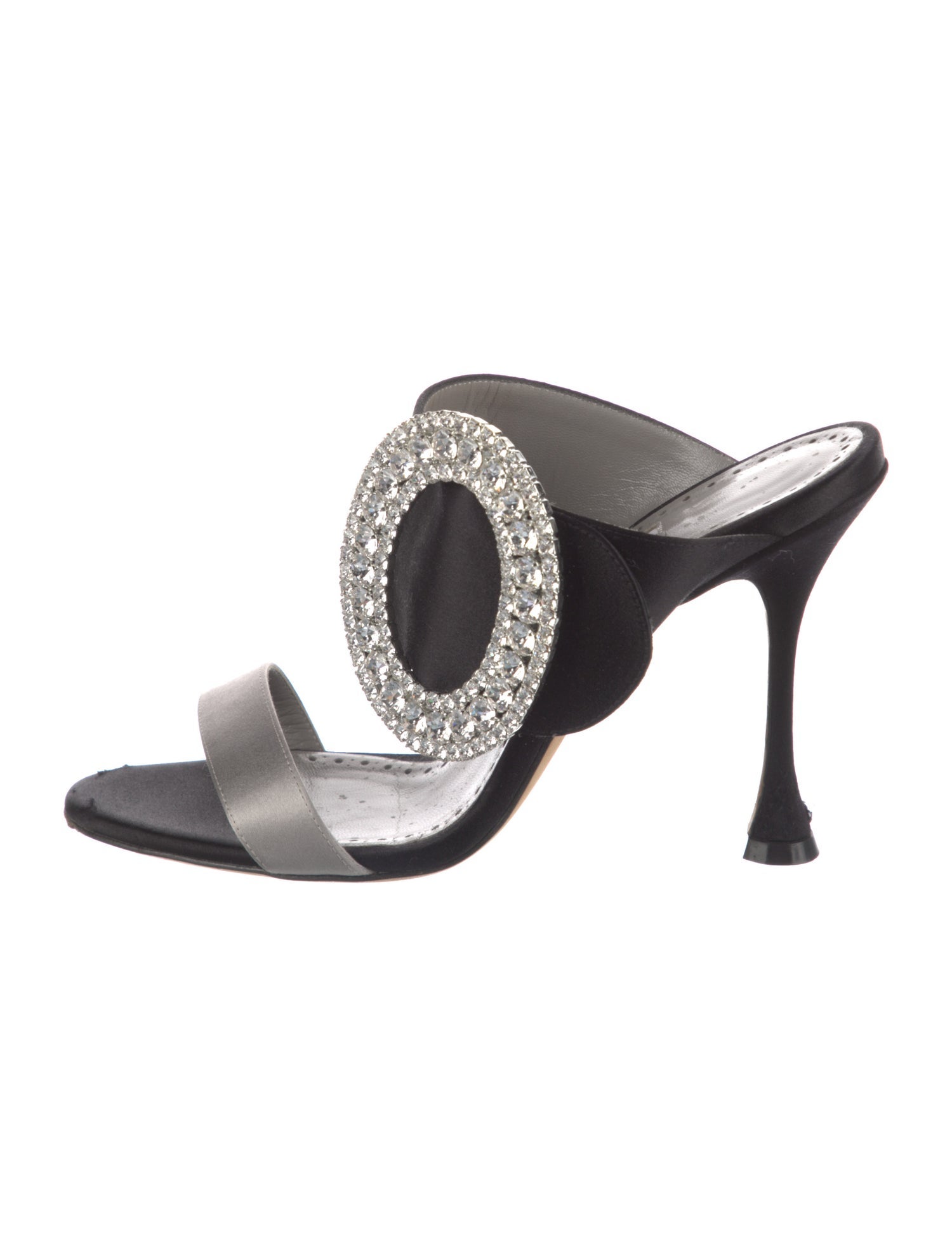 Manolo Blahnik Satin Colorblock Pattern Slides