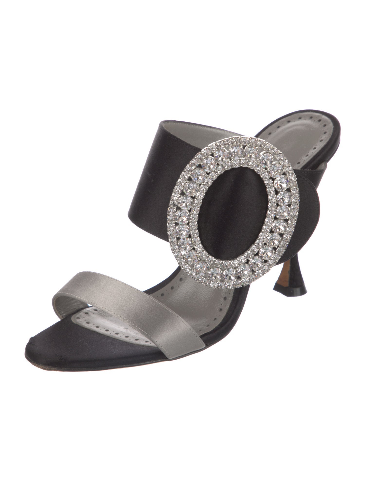 Manolo Blahnik Satin Colorblock Pattern Slides